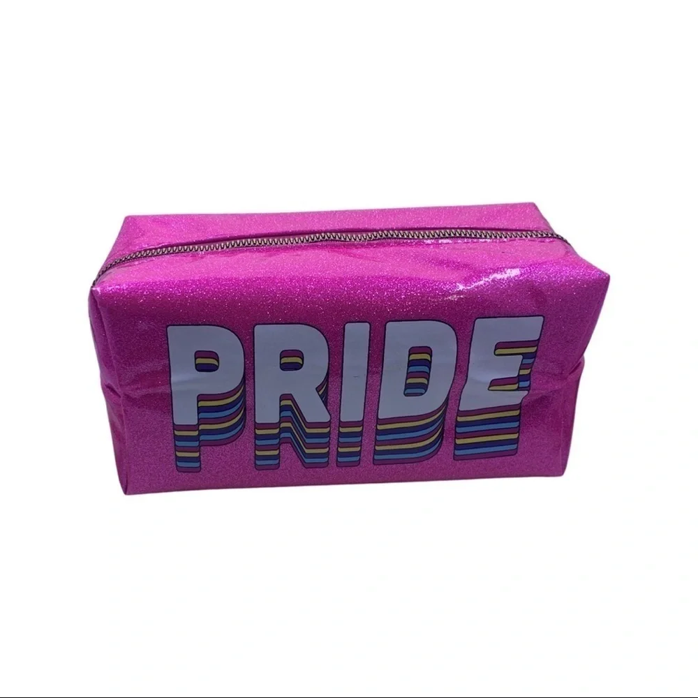Colorful Pink Glitter Pride Zipper Carry Case Organizer Travel Cosmetic Pouch